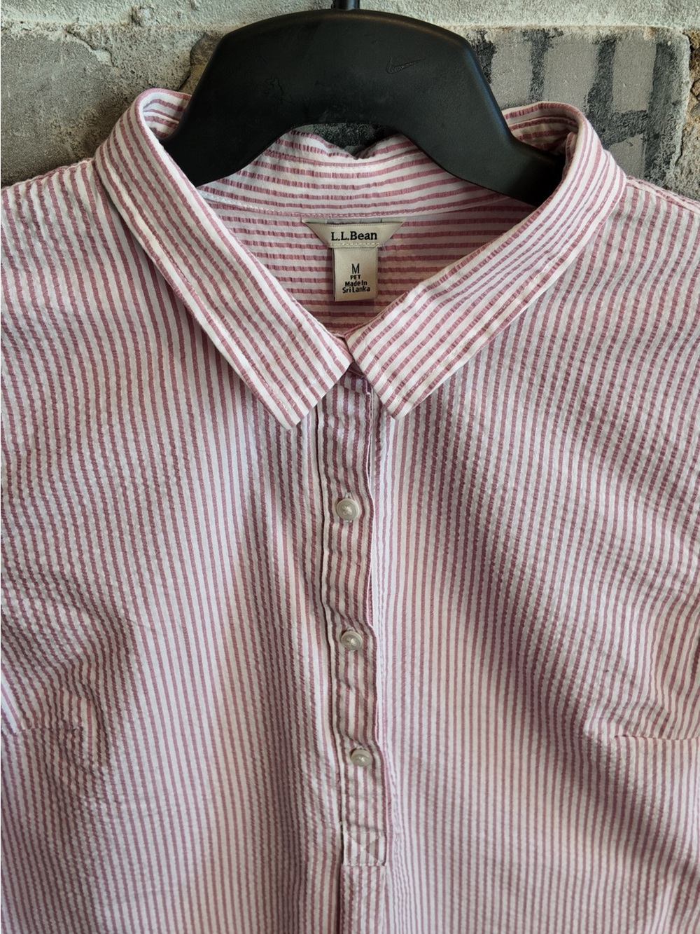 L.L Bean Pink & White Striped Seersucker Short Sleeve Popover Shirt - Picture 2 of 9